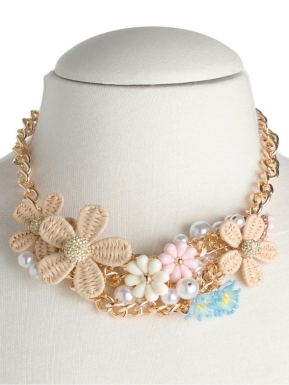 Betsey Johnson Floral Statement Necklace in Beige and Pastel Accents
